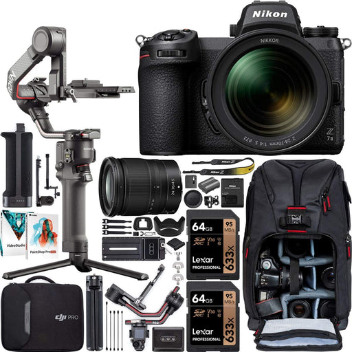 Nikon Z7II Mirrorless Full Frame Camera with 24-70mm F4 Lens Kit 1656 FX-Format 4K UHD Video Filmmaker's Kit with DJI RS 2 Gimbal 3-Axis Handheld Stabilizer Bundle + Deco Photo Backpack + Software