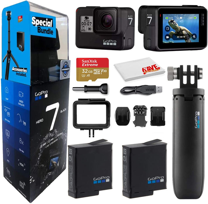 GoPro HERO7 Black - Waterproof Action Camera with Touch Screen, 4K HD Video, 12MP Photos, Live Streaming and Stabilization - with GoPro Shorty, Extra Battery, SanDisk 32GB Card- Have It All Bundle