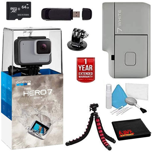 GoPro HERO7 Hero 7 Waterproof Digital Action Camera with 64GB Card + Tripod Advanced Bundle (White)