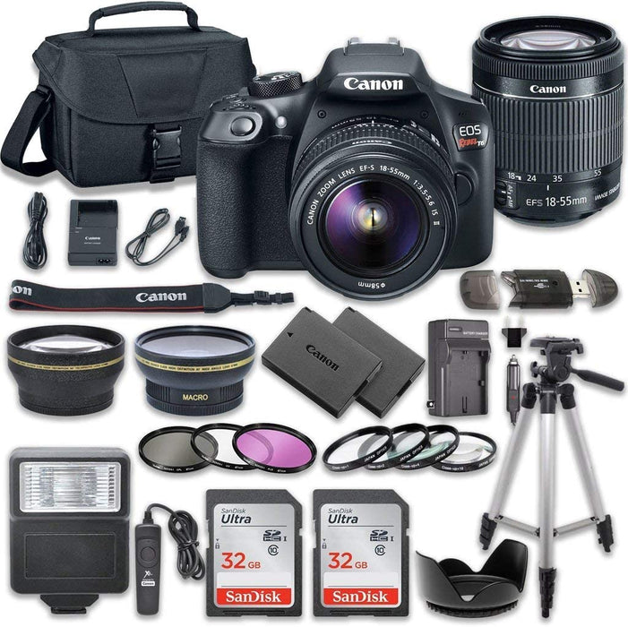 Canon EOS Rebel T6 DSLR Camera Bundle with Canon EF-S 18-55mm f/3.5-5.6 is II Lens + Canon EF 75-300mm f/4-5.6 III Lens + 2pc SanDisk 32GB Memory Cards + Accessory Kit