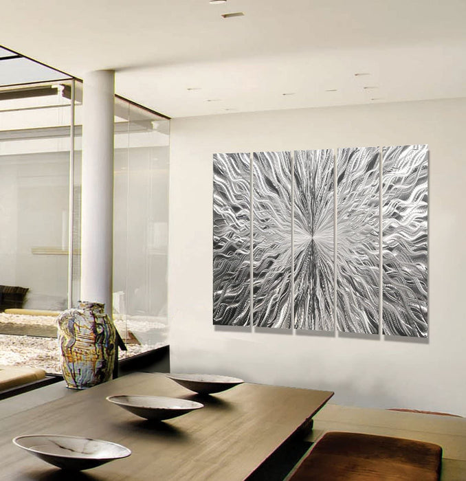 Statements2000 Silver Modern Metal Wall Art Sculpture by Jon Allen - Multi Panel Tryptych Home Décor, Vortex 3P
