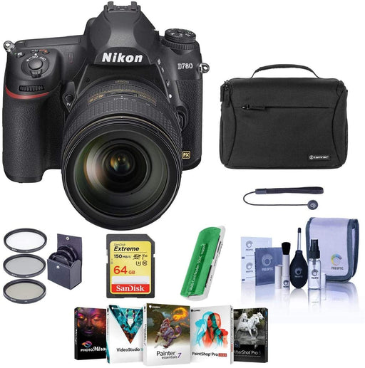 Nikon D780 FX-Format DSLR Camera with AF-S NIKKOR 24-120mm f/4G ED VR Lens - Bundle with 64GB SDXC Card, Camera Bag, 77mm Filter Kit, Cleaning Kit, Capleash II, Card Reader, Pc Software Package