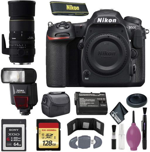 Nikon D500 DSLR Camera (Body Only) (International Model) - 128GB - Case - EN-EL15 Battery - Sony 64GB XQD G Series Memory Card - EF530 ST & AF135-400 F4.5-5.6 DG APO Lens MOUN