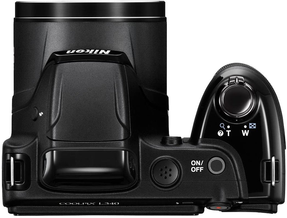 Nikon Coolpix L340 20.2 MP Digital Camera with 8GB Memory Card Bundle (28x Optical Zoom, 3.0-Inch LCD, 720P Video, Black, US Model)