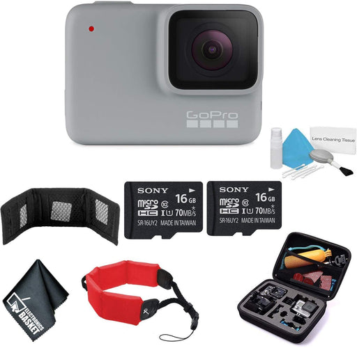 GoPro HERO7 White - Waterproof Digital Action Camera with Touch Screen 1080p HD Video 10MP Photos CHDHB-601- Bundle with 2X 16GB Memory Cards + Floating Strap + More