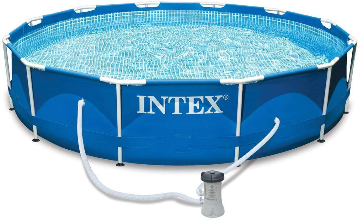 Intex 28211EH 12-Foot x 30-inch Metal Frame Round 6 Person Outdoor Above Ground Swimming Pool with GFCI Filter Pump and Pool Cover