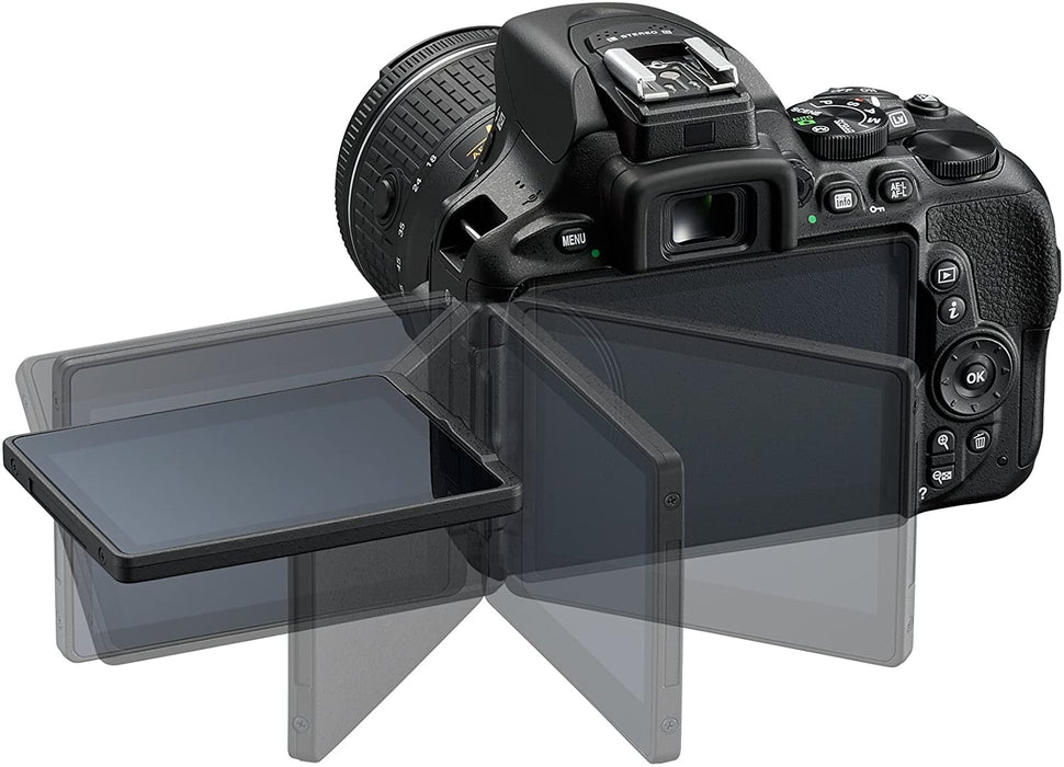 Nikon D5600 Wi-Fi Digital SLR Camera with 18-55mm VR & 70-300mm DX AF-P Lenses + 32GB Card + Case + Flash + Battery & Charger + Tripod + Tele/Wide Lens Kit