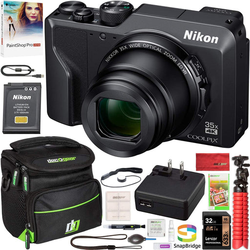 Nikon Coolpix A1000 16MP 35x Optical Zoom 4K Compact Digital Camera Bundle with 32GB Memory Card, Paintshop Pro 2018, and Camera Bag for DSLR