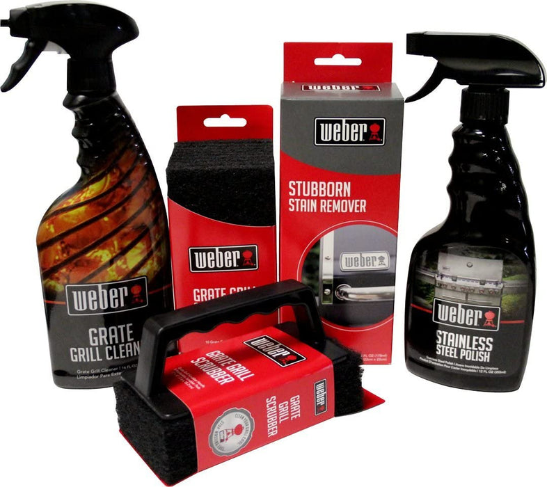 Weber Grill Cleaning Kit - Grill Spray Cleaner, Stainless Steel Polish, Grill Scraper, Stain Remover, and 10 Grill Scrubber Pads