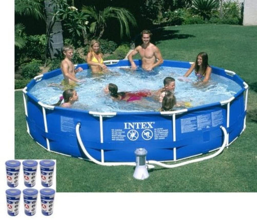 Intex 12ft x 30in Metal Frame Round Swimming Pool Set 530 GPH Pump & 6 A Filters