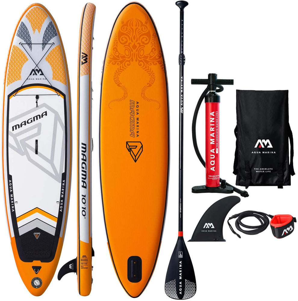 Aqua Marina Magma Inflatable Stand Up Paddle Board 10'10" (6" Thick) | Includes Double Action Pump, Magic Backpack, Slide-in Center Fin, Sports III Paddle, Safety Leash