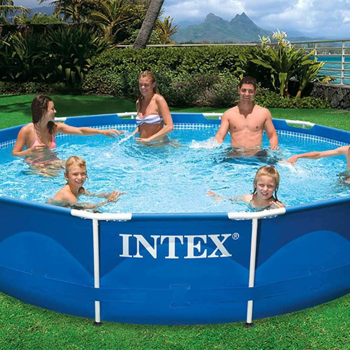 Intex 28211EH 12-Foot x 30-inch Metal Frame Round 6 Person Outdoor Above Ground Swimming Pool with GFCI Filter Pump and Pool Cover