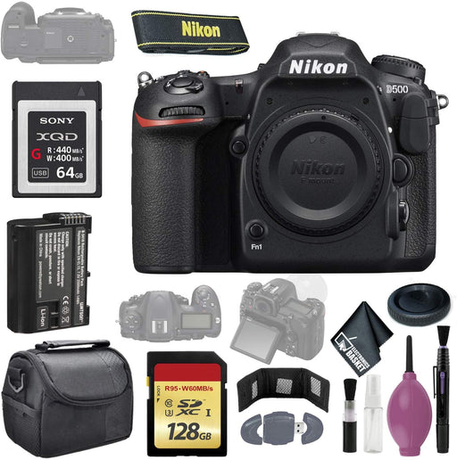 Nikon D500 DSLR Camera (Body Only) (International Model) - 128GB - Case - EN-EL15 Battery - Sony 64GB XQD G Series Memory Card