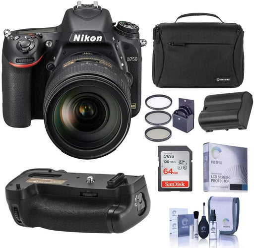 Nikon D750 DSLR with AF-S NIKKOR 24-120mm f/4G ED VR Lens - Bundle with Camera case, 64GB SDXC Card, Spare Battery, GE MB-D16 Multi Power Battery Pack, Screen Protector, 77MM Filter Kit, Cleaning Kit