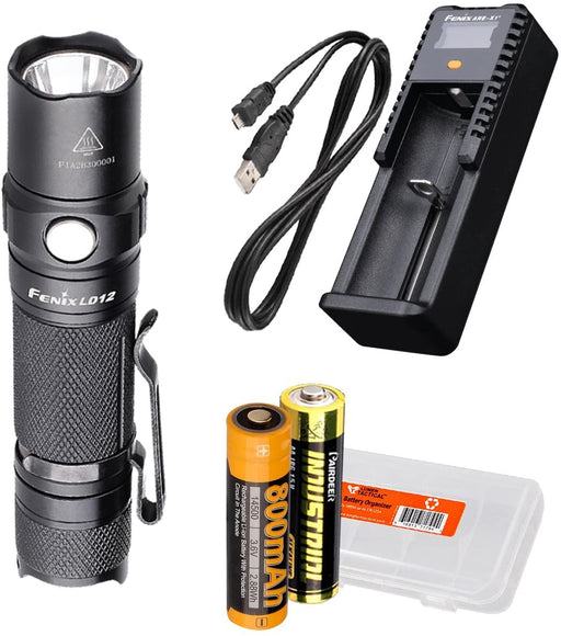 Fenix LD12 320 Lumens Rechargeable LED Flashlight with Fenix ARE-X1+ Charger, Battery and LumenTac Battery Organizer
