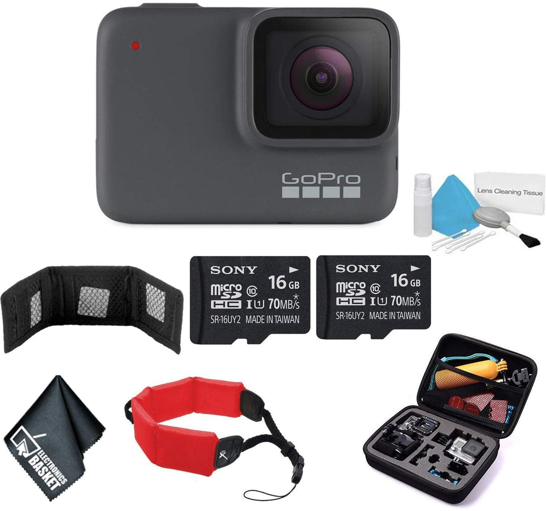 GoPro HERO7 Silver - Waterproof Digital Action Camera with Touch Screen 4K HD Video 10MP Photos CHDHC-601 - Bundle with 2X 16GB Memory Cards + Floating Strap + More