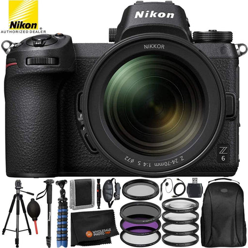 Nikon Z6 Mirrorless Digital Camera with 24-70mm Lens 1598 USA with 14 PC Bundle+Professional Backpack +75" Full-Size Tripod+Soft Flash Diffuser+Variable Neutral Density Filter and More