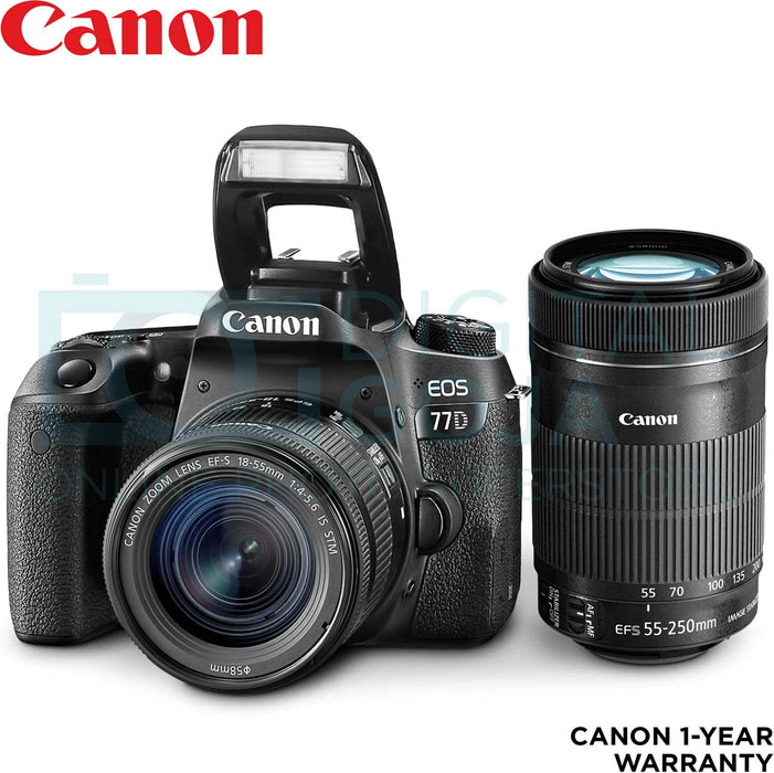 Canon EOS 77D DSLR Camera and Canon 18-55mm is STM + 55-250mm Lens with Altura Photo Complete Accessory and Travel Bundle