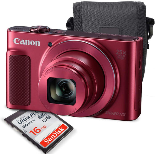 Canon PowerShot SX620 HS Digital Camera (Red) along with 16GB, Deluxe Accessory Bundle and Cleaning Kit