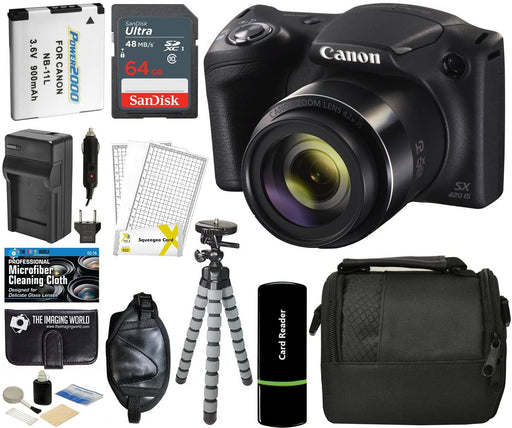 Canon PowerShot SX420 IS Digital Camera (Black) with 20MP, 42x Optical Zoom, 720p HD Video & Built-In Wi-Fi + 64GB Card + Reader + Grip + Spare Battery and Charger + Tripod + Complete Accessory Bundle