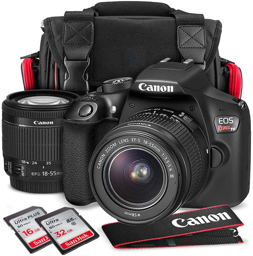 Canon EOS Rebel T6 DSLR Camera with EF-S 18-55mm f/3.5-5.6 is II Lens, Along with 32 & 16GB SDHC, and Deluxe Accessory Bundle