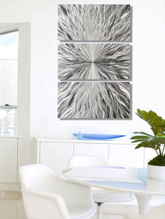 Statements2000 Silver Modern Metal Wall Art Sculpture by Jon Allen - Multi Panel Tryptych Home Décor, Vortex 3P