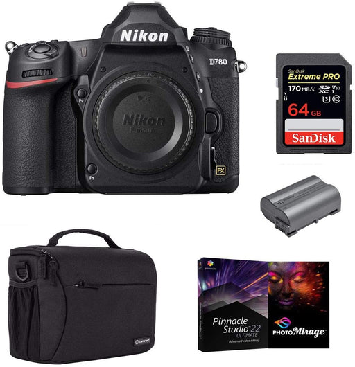 Nikon D780 FX-Format DSLR Camera Body -Bundle with Camera Case, 64GB SDXC Memory Card, EN-EL15B Battery, Pro Software Package