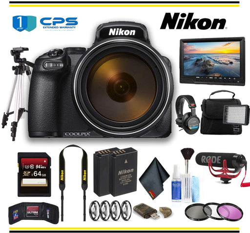Nikon COOLPIX P1000 Digital Camera (26522) Professional Bundle W/Bag, Extra Battery, LED Light, Mic, Filters, Tripod, Monitor and More - (International Model)