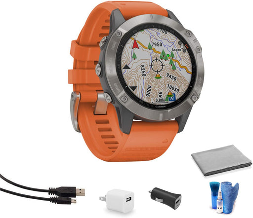 Garmin Fenix 6 Multisport GPS Smartwatch (47mm | Sapphire Edition| Titanium & Ember Orange Band) 010-02158-13 Bundle Kit