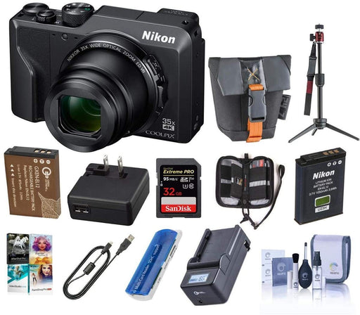 Nikon COOLPIX A1000 16MP Compact Camera, 35x Zoom, 4K UHD Video - Bundle with 32GB SDHC Card, Camera Bag, Sapre Battery, Charger, Table Top Tripod, Cleaning Kit, Memory Wallet, Software Pack and More