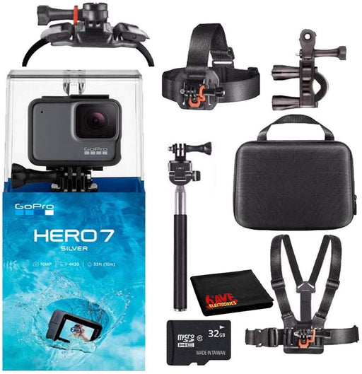 GoPro HERO7 Hero 7 Waterproof Digital Action Camera with 32GB microSD Card Starter Bundle (Silver)