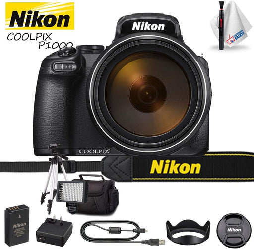 Nikon COOLPIX P1000 Digital Camera (International Model) Includes Tripod, Carrying Case, LED Light and Cleaning Kit