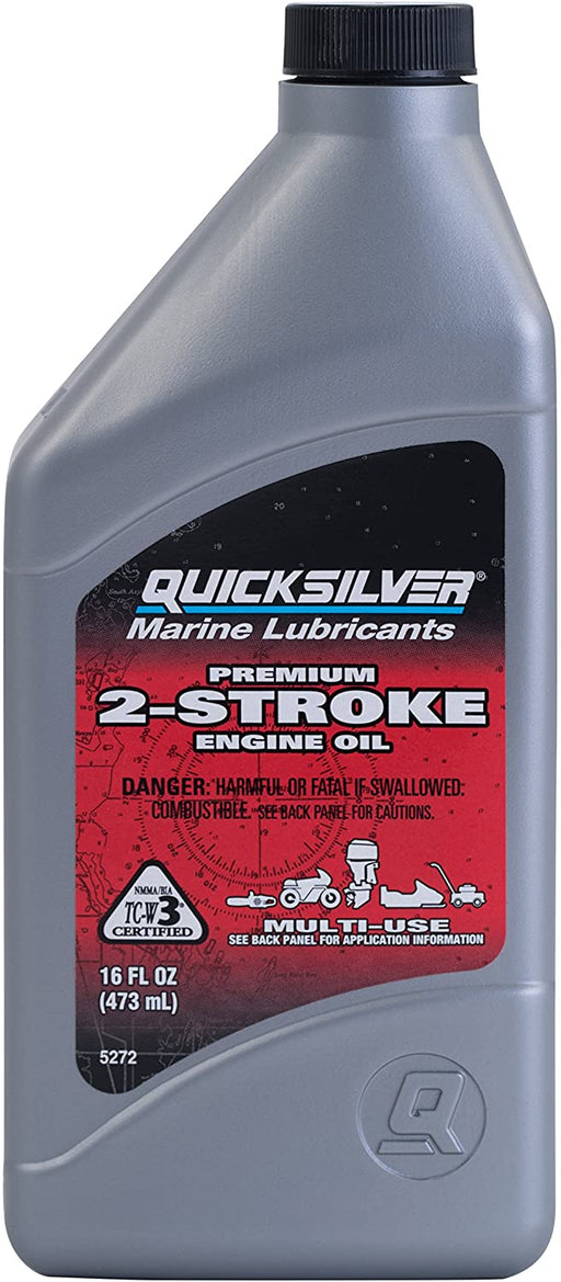 Quicksilver 858020Q01 Premium Two-Cycle TC-W3 Oil - Outboards, Personal Water Craft (PWC’s), Snowmobiles, Motorcycles and Chainsaws, 1 Pint Bottle