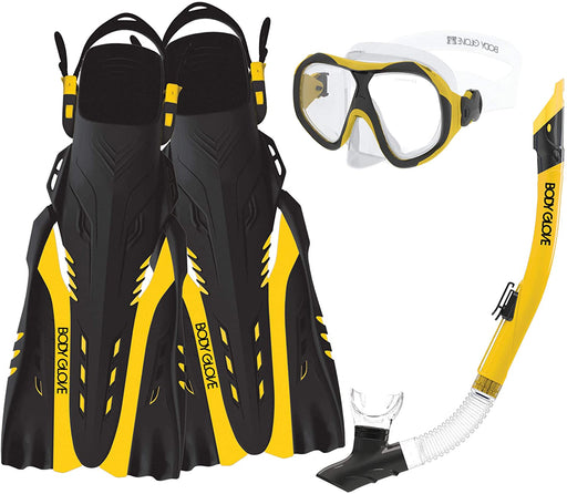 Body Glove Aquatic Enlighten II Mask Snorkel and Fins Set, Small/Medium, Yellow/Black