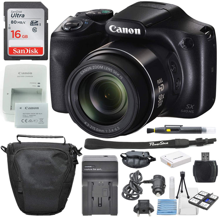 Canon PowerShot SX540 is Wi-Fi Enabled Digital Camera + 16GB Memory Card, Travel Charger, Camera Case, Starter Cleaning Kit & Accessories