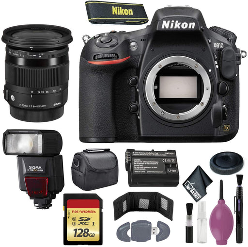 Nikon D810 DSLR Camera (Body Only) (International Model) - 128GB - Case - EN-EL15 Battery - EF530 ST & 17-70mm f/2.8-4 DC Macro OS HSM Lens