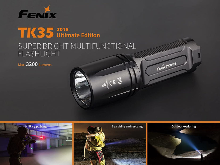Fenix TK35 Ultimate Edition 2018 3200 Lumens Rechargeable LED Flashlight w/2x Fenix 3500mAh Rechargeable Batteries and Lumen Tactical Battery Organizer