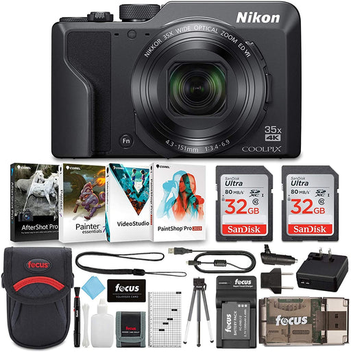 Nikon COOLPIX A1000 Compact Digital Camera 4K Video with 32GB Card 2-Pack and Battery with Charger and Accessory Bundle (6 Items)