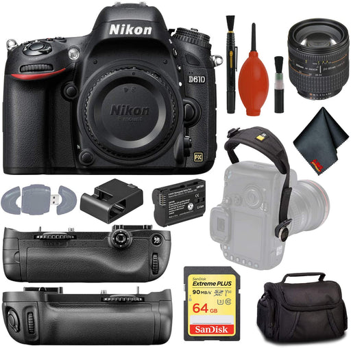Nikon D610 DSLR Camera - NIKON 24-85MM 2.8-4.0 AFD Lens - NIKON MBD-14 Grip - USB Card Reader - Hand Strap - 64GB SDXC Memory Card - CASE - Cleaning Kit - EN-EL15 Battery - Charger