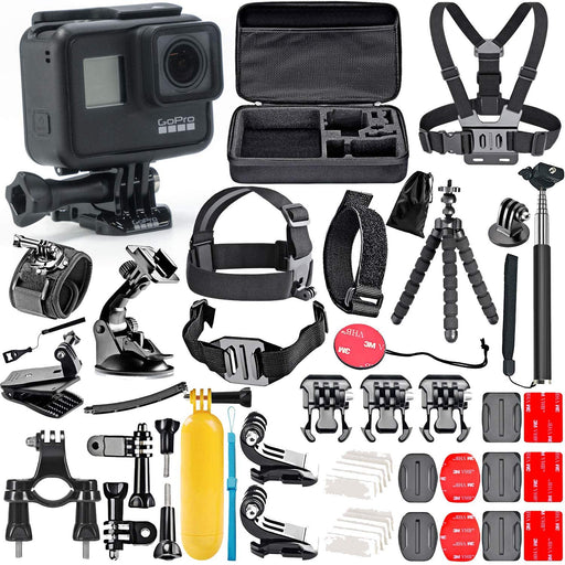 GoPro Hero 7 Black with 50 Piece Action Accessory Kit - Straps - Harnesses - Mounts - Adapters All-in-One Bundle