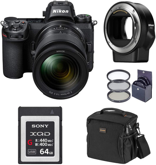 Nikon Z7 FX-Format Mirrorless Digital Camera with 24-70mm Lens, Starter Bundle with FTZ Mount Adapter, 64GB XQD Card, Bag, Filter Kit