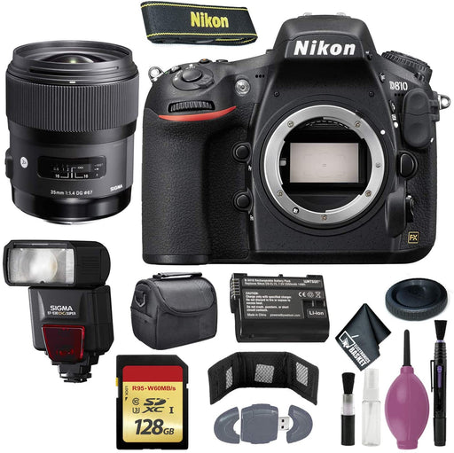 Nikon D810 DSLR Camera (Body Only) (International Model) - 128GB - Case - EN-EL15 Battery - EF530 ST & 35 f/1.4 DG HSM Lens F