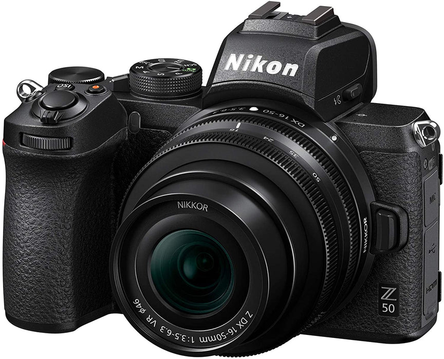 Nikon Z 50 DX-Format Mirrorless Camera with NIKKOR Z 16-50mm Lens, Nikon Mount Adapter, 64GB Card and Accessory Bundle (3 Items)