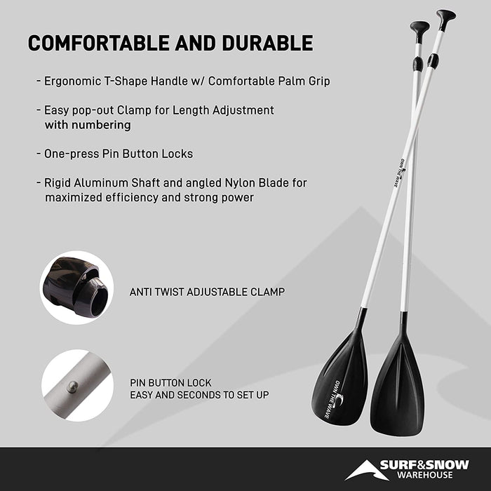 Own the Wave 2-Piece or 3-Piece Alloy Adjustable Standup SUP Paddle - Aluminum Shaft and Nylon Blade - Floating Paddleboard Paddle