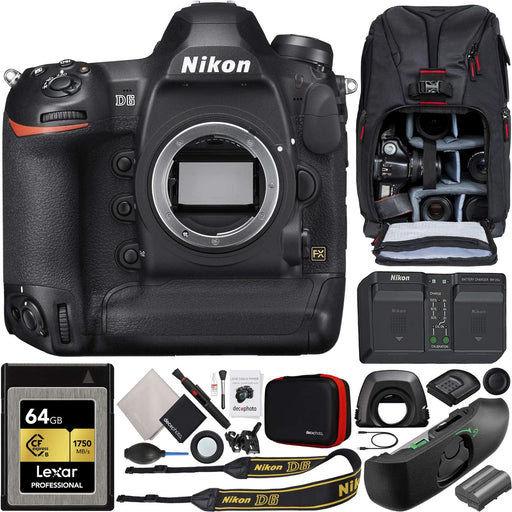Nikon D6 FX-Format Full Frame Camera Digital SLR DSLR WiFi 4K UHD Body 1624 Pro Bundle with Deco Gear Photography Backpack Case + 64GB CFexpress Card + Kit Accessories