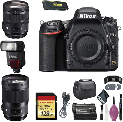 NIKON D750 Digital Camera (Body ONLY) (International Model) - 128GB - Case - EN-EL15 Battery - Sigma EF530 ST - 40mm f/1.4 DG HSM Art Lens F - 24-70mm f 2.8 DG OS HSM Art Lens EF