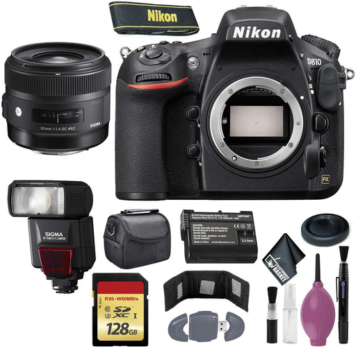 Nikon D810 DSLR Camera (Body Only) (International Model) - 128GB - Case - EN-EL15 Battery - EF530 ST & 30mm f/1.4 DC HSM Art Lens