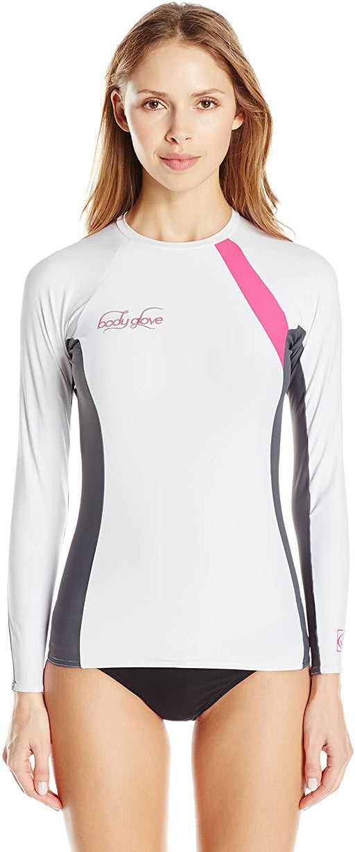 Body Glove Women's Performance Long Arm Rashguard, White/Ash, Medium