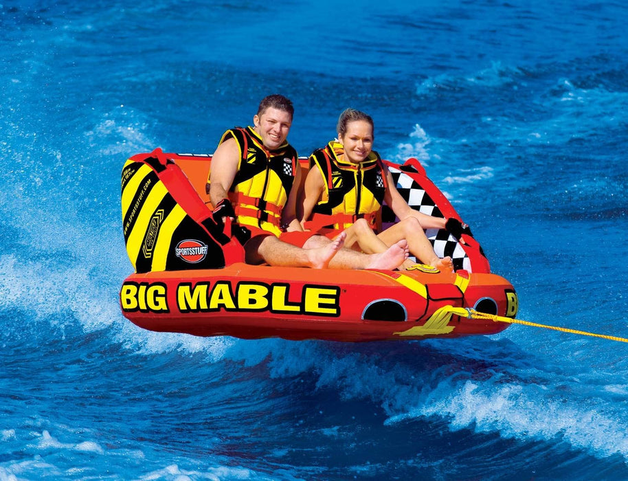 SPORTSSTUFF 53-2213 Big Mable 2 Person Double Rider Lake Inflatable Towable Boat Tube with 60-Foot Tow Rope and Heavy-Duty Full Nylon Cover