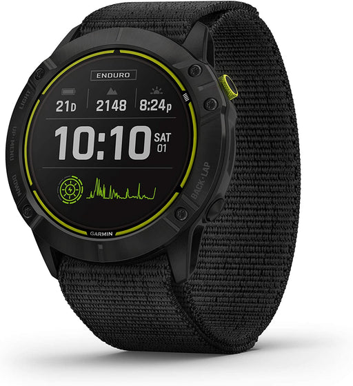 Garmin Enduro, Ultraperformance Multisport GPS Watch, Solar Charging, Battery Life Up to 80 Hours in GPS Mode, Carbon Gray DLC Titanium with Black UltraFit Nylon Band